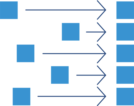 Graphic showing squares being placed into an ordered line.