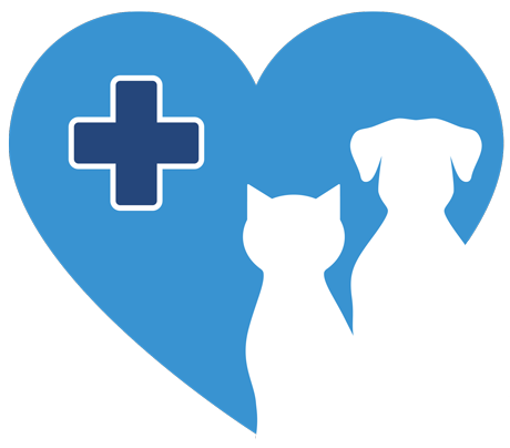 Blue heart graphic showing love for dogs and cats.