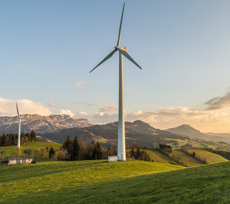 Windmill on a hillside.